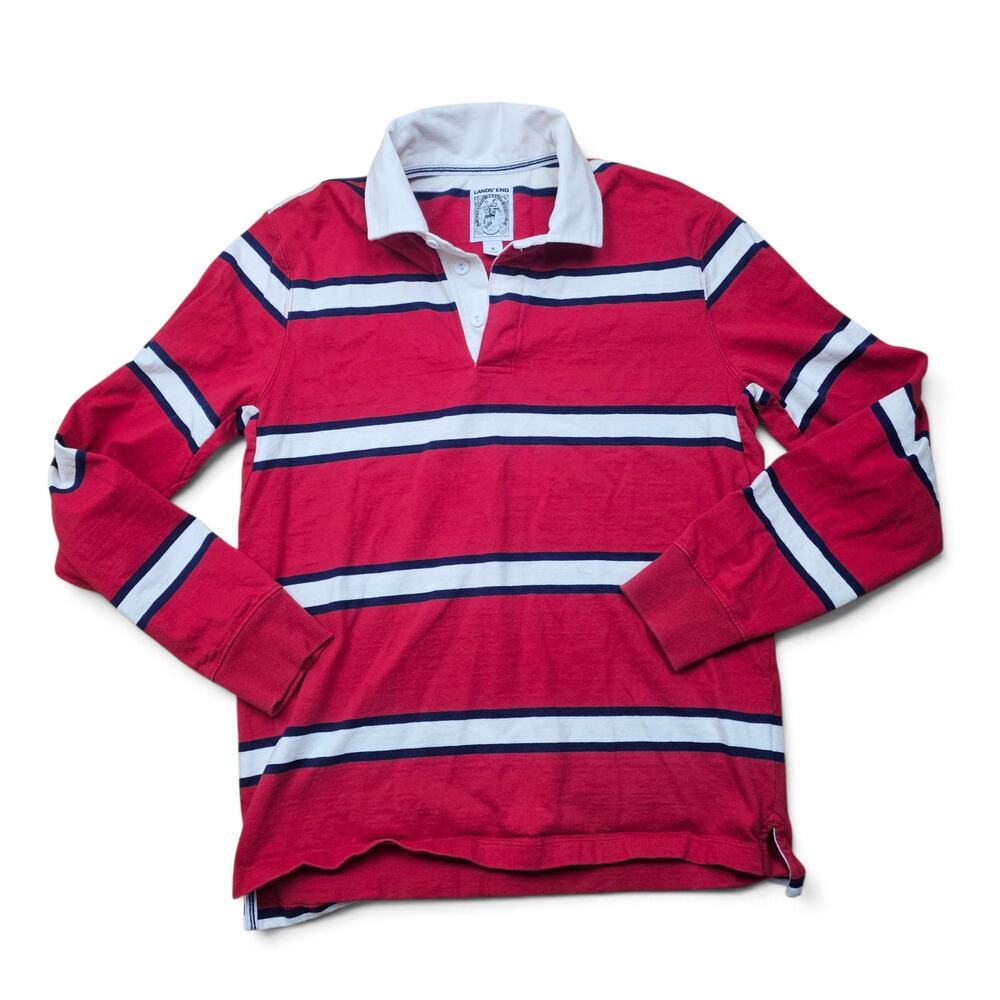 LANDS' END Rugby Shirt Men's M VTG Y2K Striped Preppy Long Sleeve Ivy League